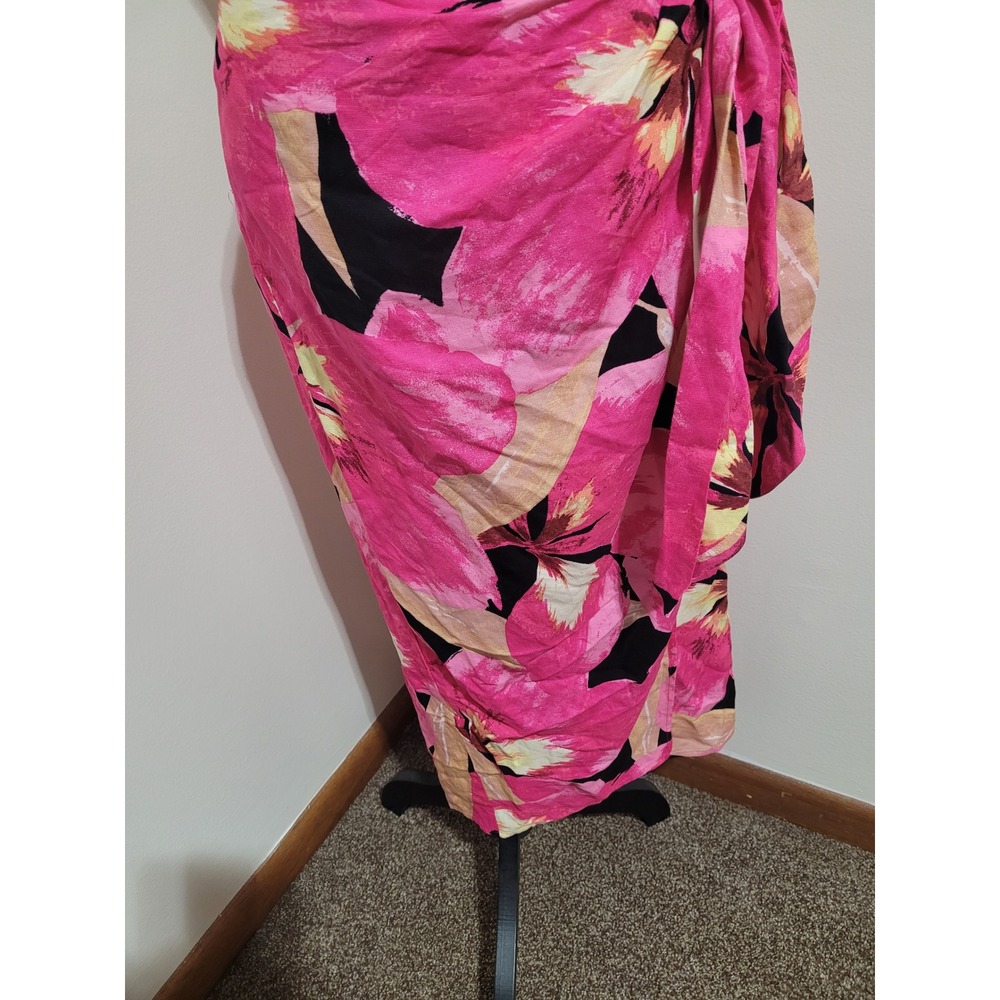 NWT H&M Floral Linen Blend Wrap Skirt Womens 10 Pink Tropical Sarong - Picture 3 of 5